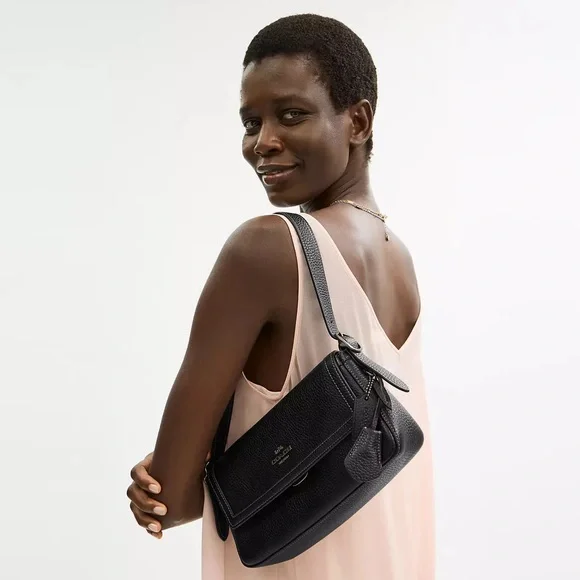 Coach Etta Flap Bag Black/Gunmetal CCE56 - Picture 2 of 6